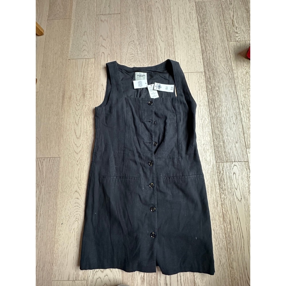 Abercrombie & Fitch Black Linen Blend Button Front Mini Dress Small NWT 159-299